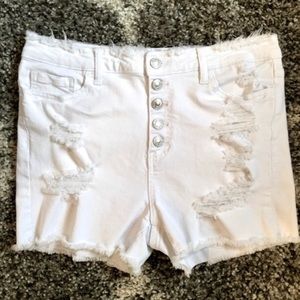 Vervet high-rise white ripped shorts